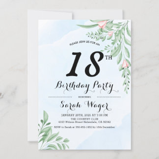 Dusty Blue Eucalyptus Greenery Sweet 18. Geburtsta Einladung
