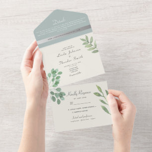 Dusty Blue Eucalyptus Greenery Wedding All In One Einladung