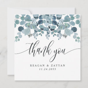 Dusty Blue Eucalyptus Greenery Wedding Dankeskarte
