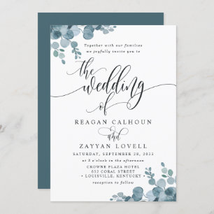 Dusty Blue Eucalyptus Greenery Wedding Einladung