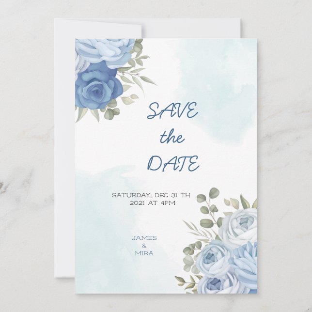 Dusty Blue Eucalyptus Greenery Wedding I Einladung (Rückseite)