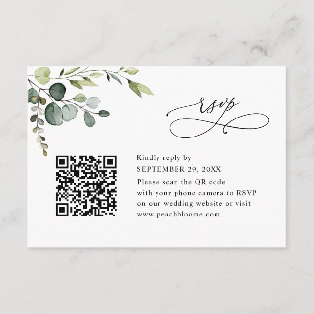 Dusty Blue Eucalyptus Greenery Wedding RSVP Card Einladung (Vorderseite)