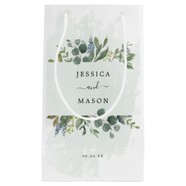 Dusty Blue Eucalyptus Hotel Wedding Gift Bag Kleine Geschenktüte (Vorderseite)