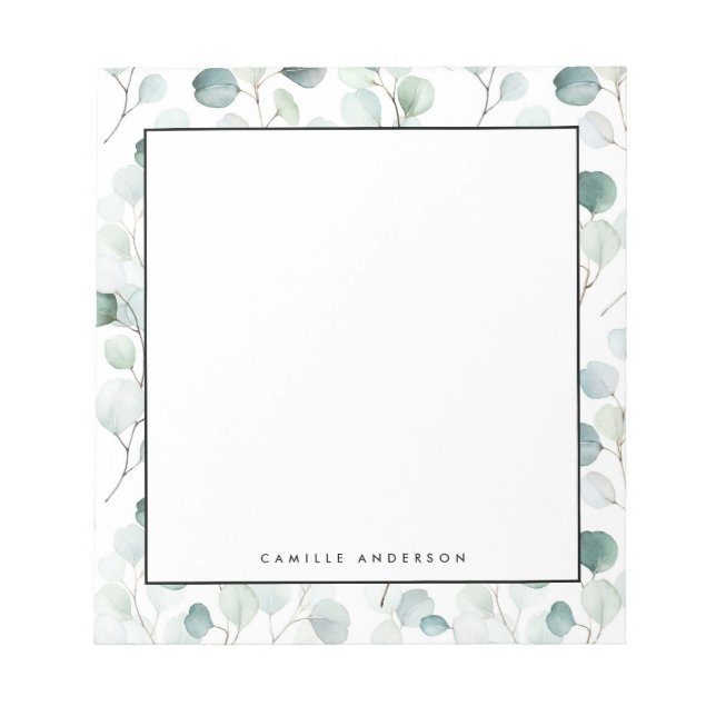 Dusty Blue Eucalyptus Leaves Pattern Personalized Notizblock (Vorderseite)