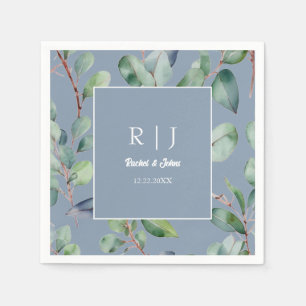 Dusty Blue Eucalyptus Monogram Greenerity Wedding Serviette