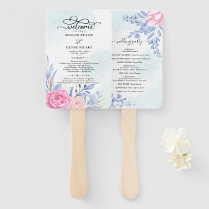 Dusty Blue Eucalyptus Rose Floral Wedding Program Fächer