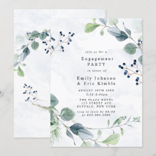 Dusty Blue Eucalyptus Rustic Engagement Party Einladung