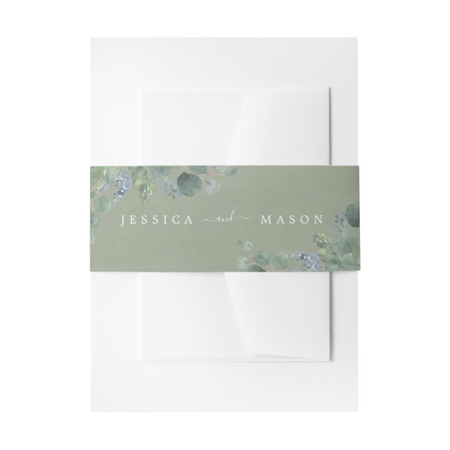 Dusty Blue Eucalyptus Wedding Bands Invitati Einladungsbanderole (Vorderseite Beispiel)