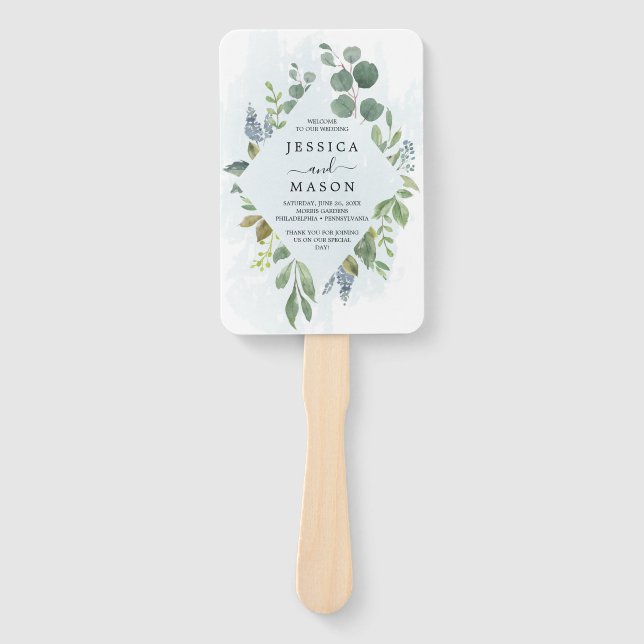 Dusty Blue Eucalyptus Wedding Program Fan Fächer (Vorderseite)