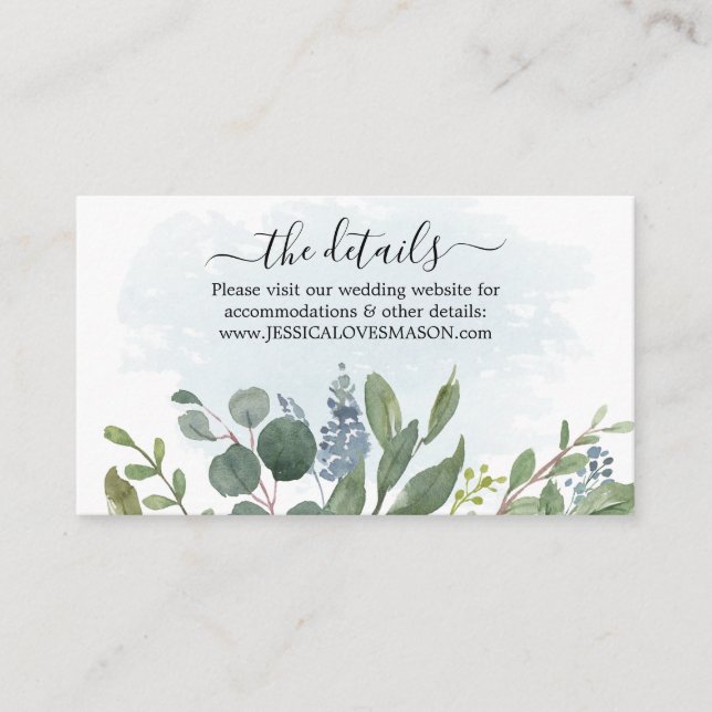 Dusty Blue Eucalyptus Wedding Website Insert Card (Vorderseite)