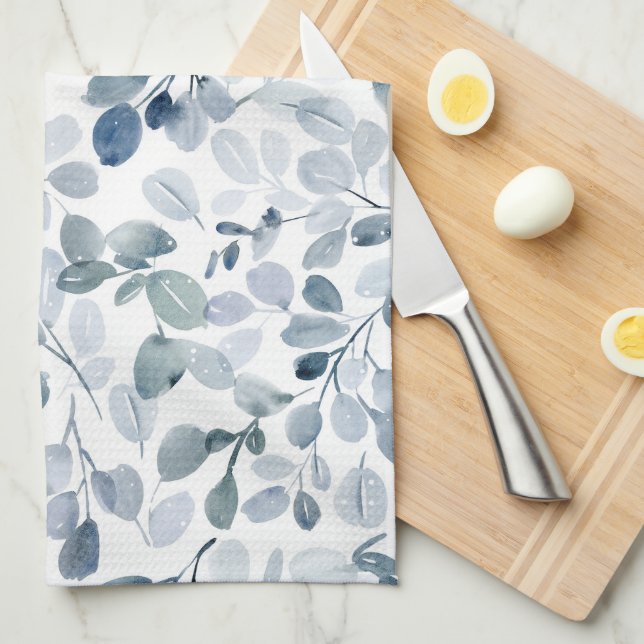 Dusty Blue Eucalyptus Weihnachtsküche Handtuch (Viertel Falte)