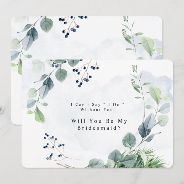 Dusty Blue Eucalyptus wird meine Bridesmaid sein Einladung (Vorne/Hinten)