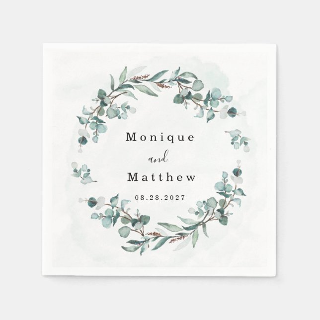 Dusty Blue Eukalyptus Greenery Rustikale Hochzeit Serviette (Vorderseite)