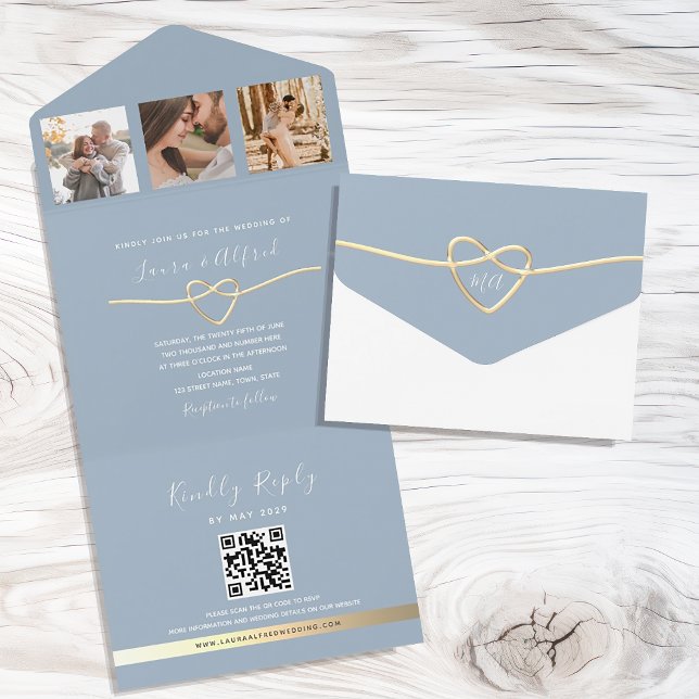 Dusty Blue Faire-part de mariage avec photo Collag (Créateur téléchargé)