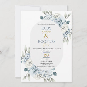 Dusty Blue Faire-part de mariage en espagnol