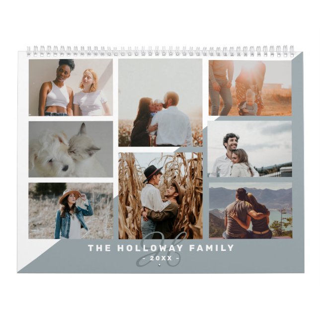 Dusty Blue Familienname 20 Foto Collage Kalender (Titelbild)