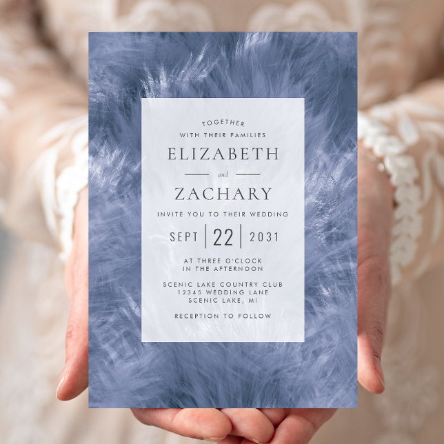 Dusty Blue Feathery Elegance Wedding Einladung (Von Creator hochgeladen)