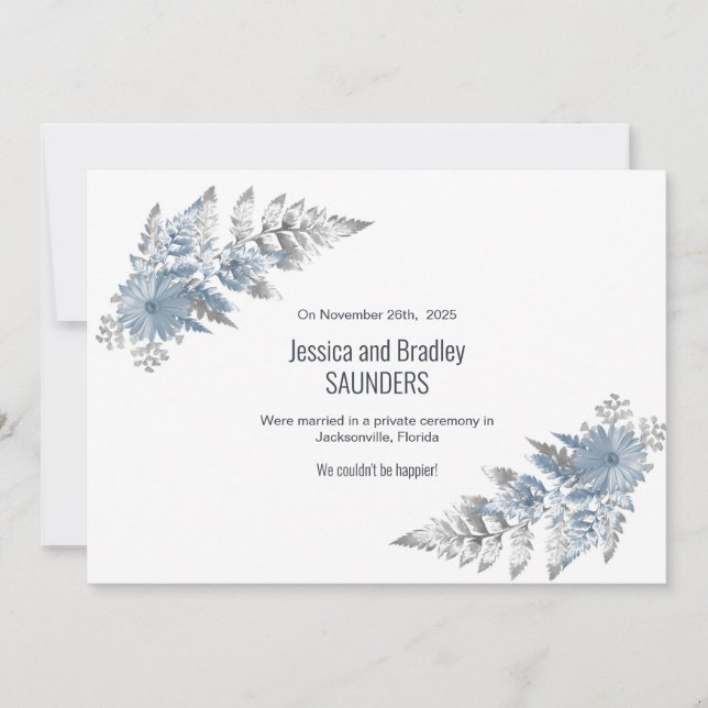 Dusty Blue Fern Leaf Hochzeitsankündigung Ankündigung (Vorderseite)