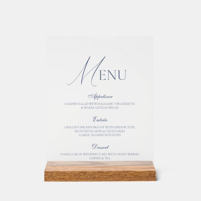 Dusty Blue Fine Art Acrylic Wedding Menu Sign (Recto)
