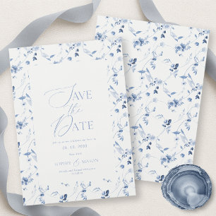 Dusty Blue Fine Art Floral Save the Date Karte