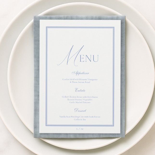 Dusty Blue Fine Art Floral Wedding Menu Card Einladung (Von Creator hochgeladen)