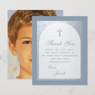 Dusty Blue First Communion Budget Carte de remerci