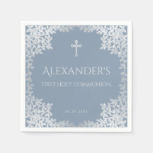 Dusty Blue First Holy Communion Elegant Boy Blätte