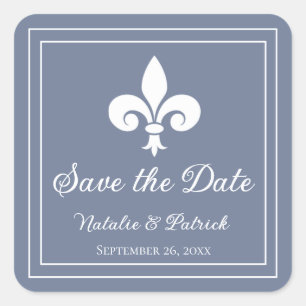 Dusty Blue Fleur de Lis Économisez Stickers Date