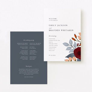 Dusty Blue Fleur sauvage Wedding Programme