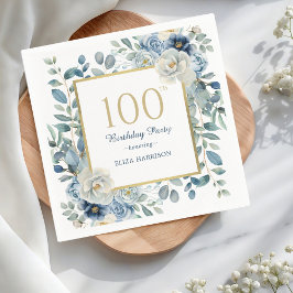 Dusty Blue Floral 100. Geburtstag Serviette