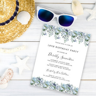 Dusty Blue Floral 18. Geburtstagsparty Einladung