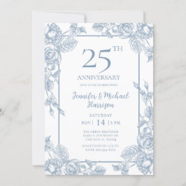 Dusty Blue Floral 25 Jahre Einladung