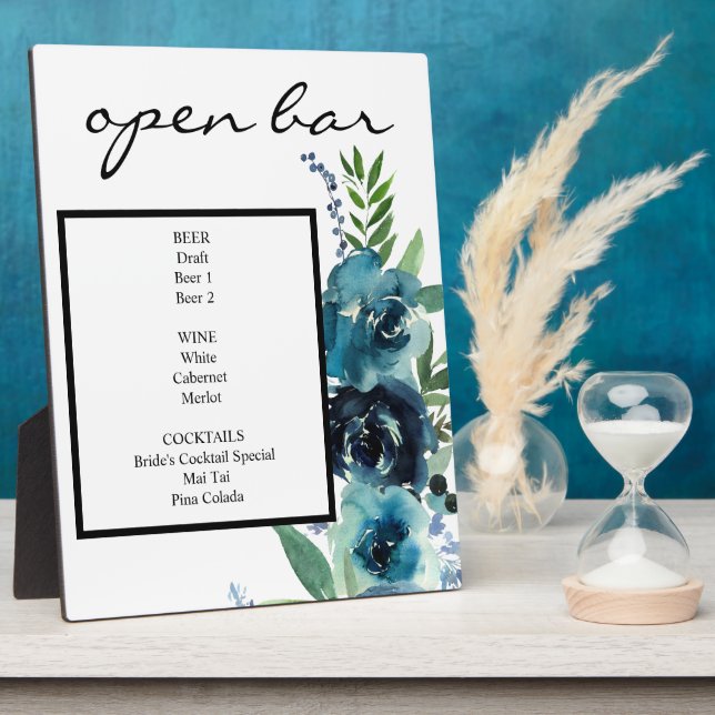 Dusty Blue Floral 2 Bar Sign Easel Fotoplatte (Seite)