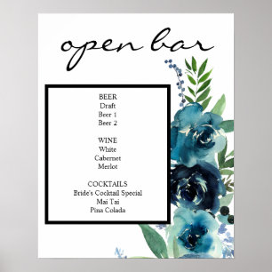 Dusty Blue Floral 2 Bar Sign Poster
