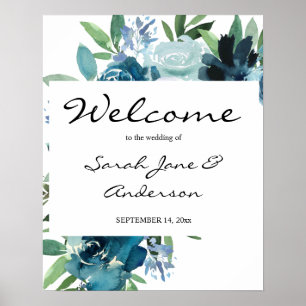 Dusty Blue Floral 2 Begrüßung Version 2 Poster