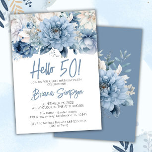 Dusty Blue Floral 50. Hochzeitstag Einladung