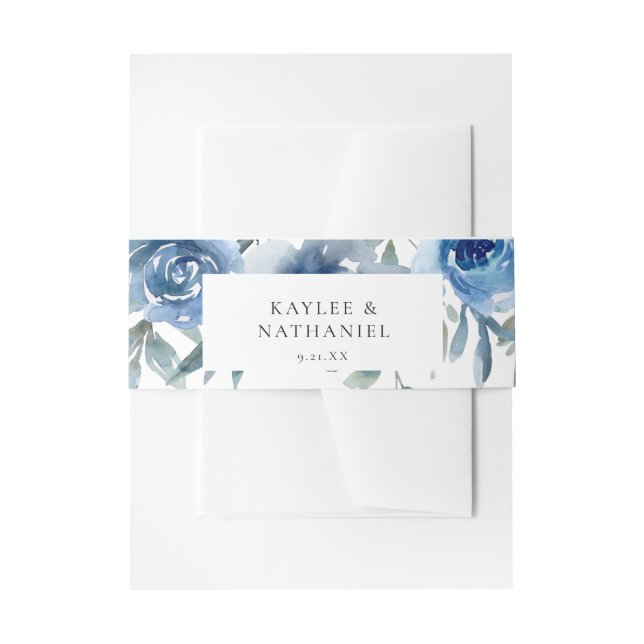 Dusty Blue Floral 5 Einladung Bauchband Einladungsbanderole (Vorderseite Beispiel)