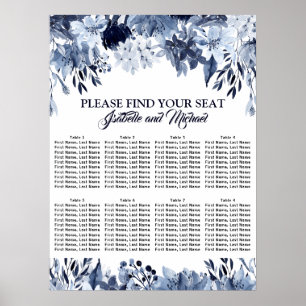 Dusty Blue Floral 8-Tisch Hochzeitskarte Poster