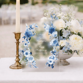 Dusty Blue Floral Acrylic Wedding Acryleinladungen