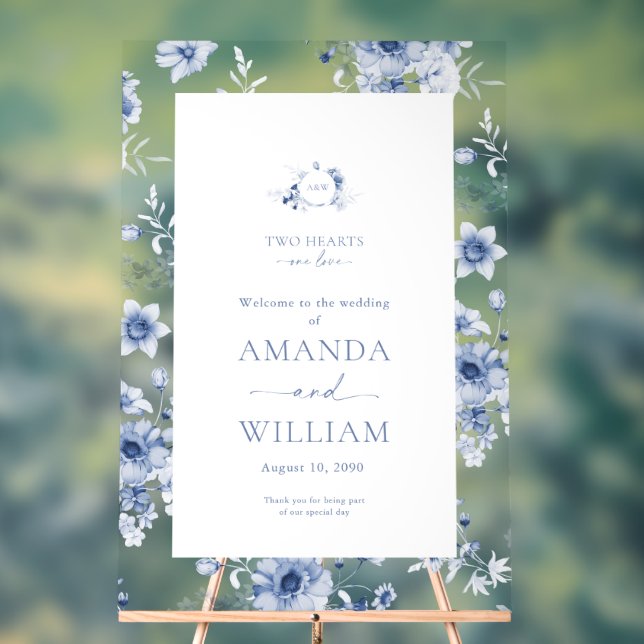 Dusty Blue Floral Acrylic Welcome Sign (Neutre)
