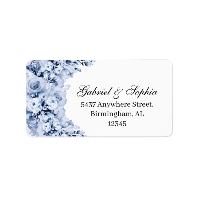 Dusty Blue Floral Address Label Adressaufkleber (Vorne)