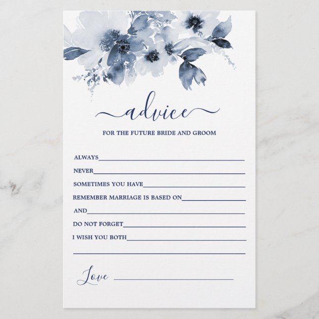 Dusty Blue Floral Advice für die Bride Card (Vorderseite)