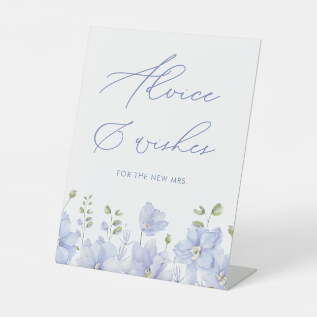 Dusty Blue Floral Advice & Wishings Brautparty Sockelschild (Vorderseite)