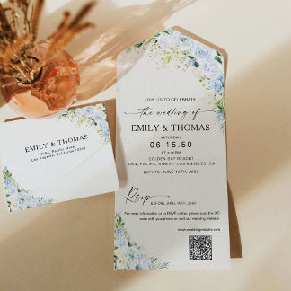 Dusty Blue Floral All in One Wedding Invite Einladung
