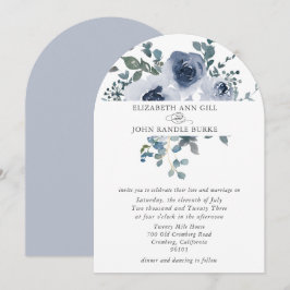 Dusty Blue Floral and Grey Arch Wedding Invitation Einladung
