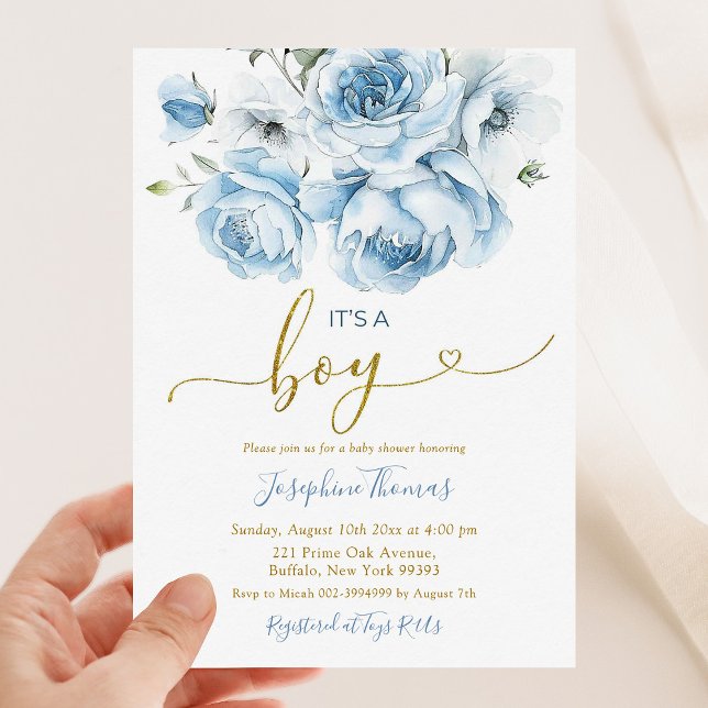 Dusty Blue Floral arch Es ist eine Baby-Dusche Einladung (Von Creator hochgeladen)