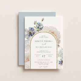 Dusty Blue Floral Arch Frame Wedding Einladung