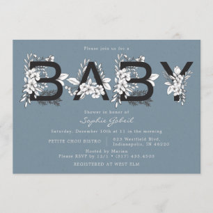 Dusty Blue Floral Baby Dusche Einladung