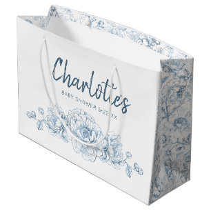 Dusty Blue Floral Baby Dusche Große Geschenktasche Geschenktüte
