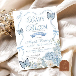Dusty Blue Floral Baby in Bloom Baby Shower Einladung